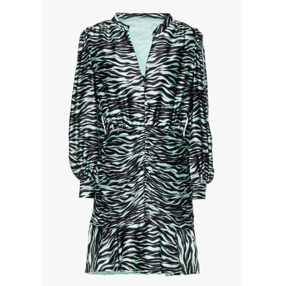 Jonathan Simkhai Ruched Zebra-Print Stretch-Silk Satin Mini Dress Size 0 NWT - Picture 12 of 12